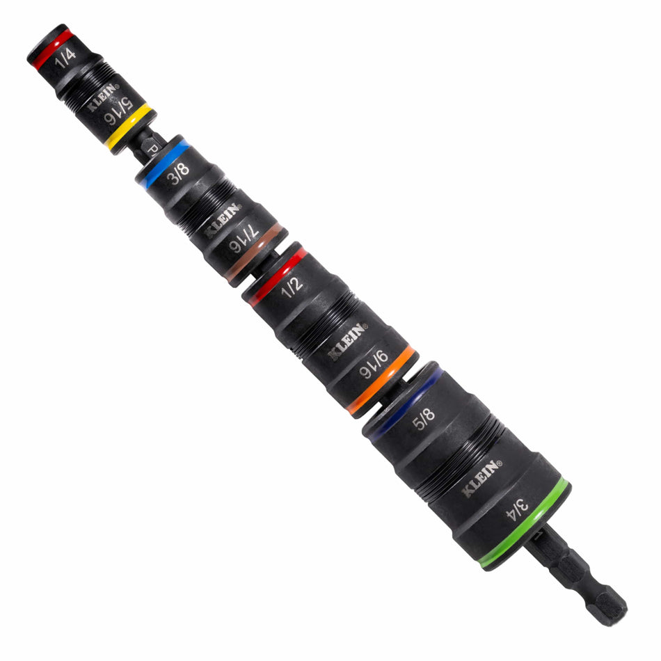Klein Tools 32934 flip socket set stores 8 SAE hex sizes and a bit holder on one shaft to speed up HVAC and electrical fastening.