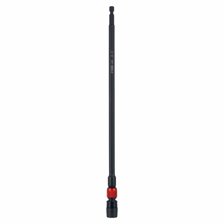 Klein Tools 31089 12-inch dual-lock impact bit extension displaying its extra-long shaft, 1/4-inch hex power shank, and orange twist-lock collar.