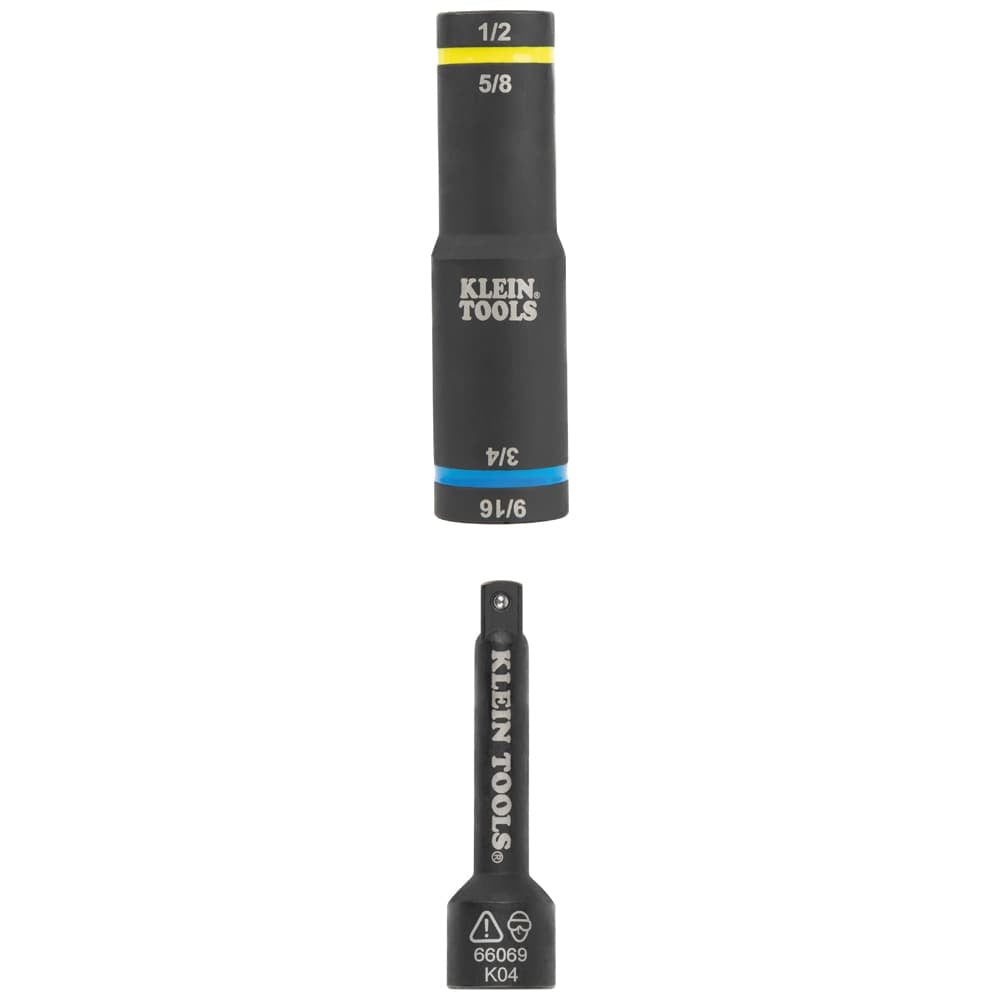Reversible Klein 4-in-1 quad impact socket separated from its 3/8-inch male square drive extension adapter.