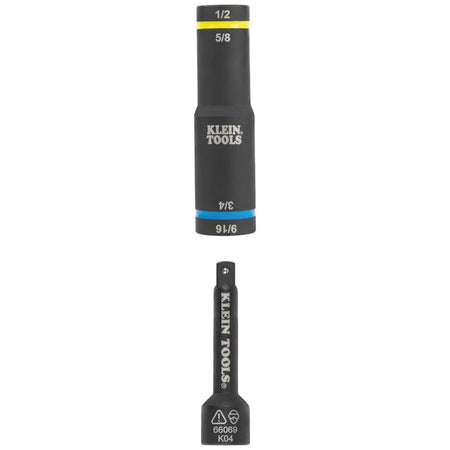 Reversible Klein 4-in-1 quad impact socket separated from its 3/8-inch male square drive extension adapter.