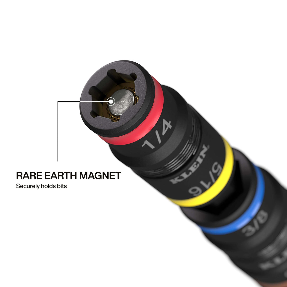 Direct end view of the 1/4-inch socket opening showing the Rare-Earth magnet engineered for secure bit and hex fastener retention.