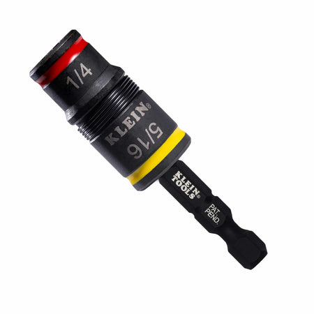 Klein 32931 3-in-1 impact flip socket connected to a power driver to demonstrate high-torque power tool durability.