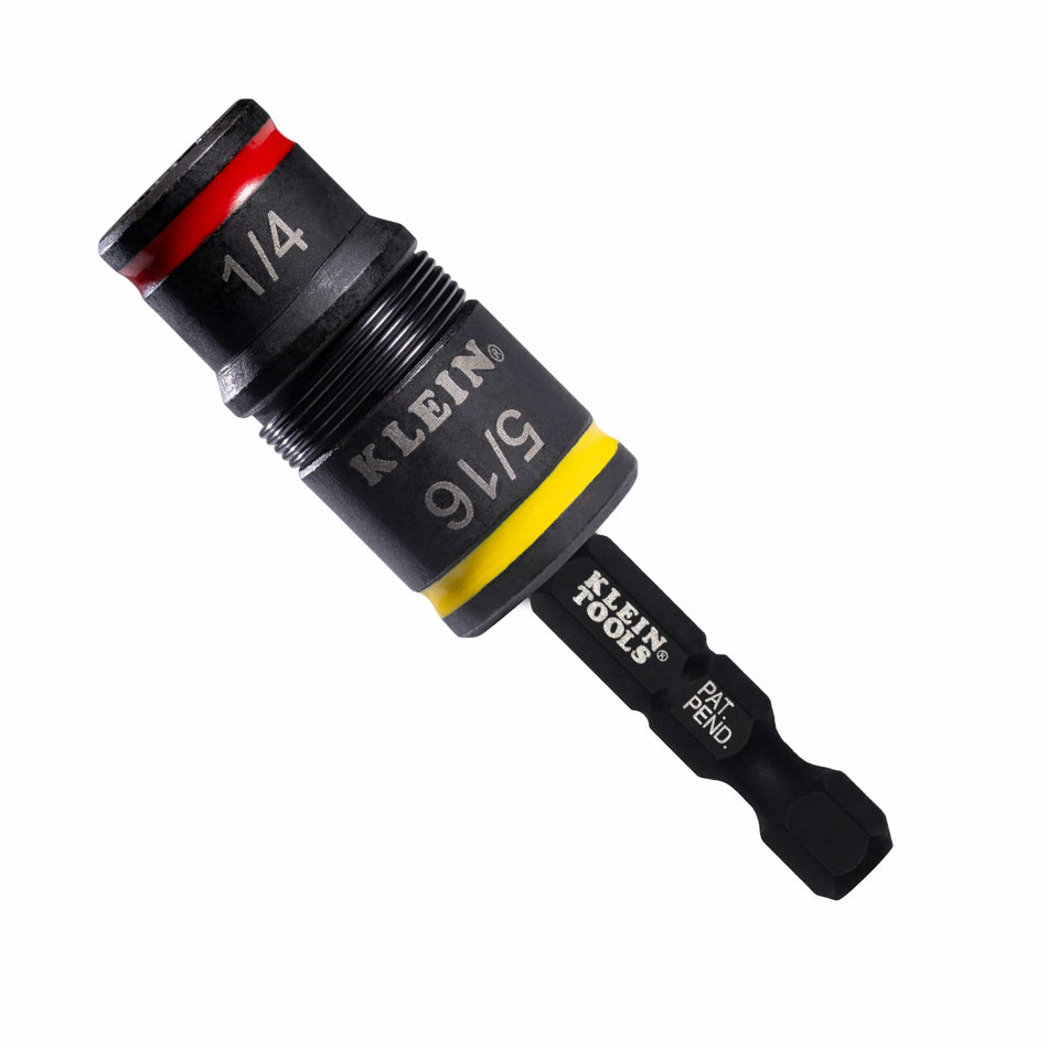 Klein 32931 3-in-1 impact flip socket connected to a power driver to demonstrate high-torque power tool durability.