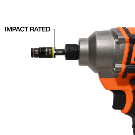 Klein 32931 3-in-1 impact flip socket attached to a 1/4-inch quick-connect hex shank for high-speed power fastening.