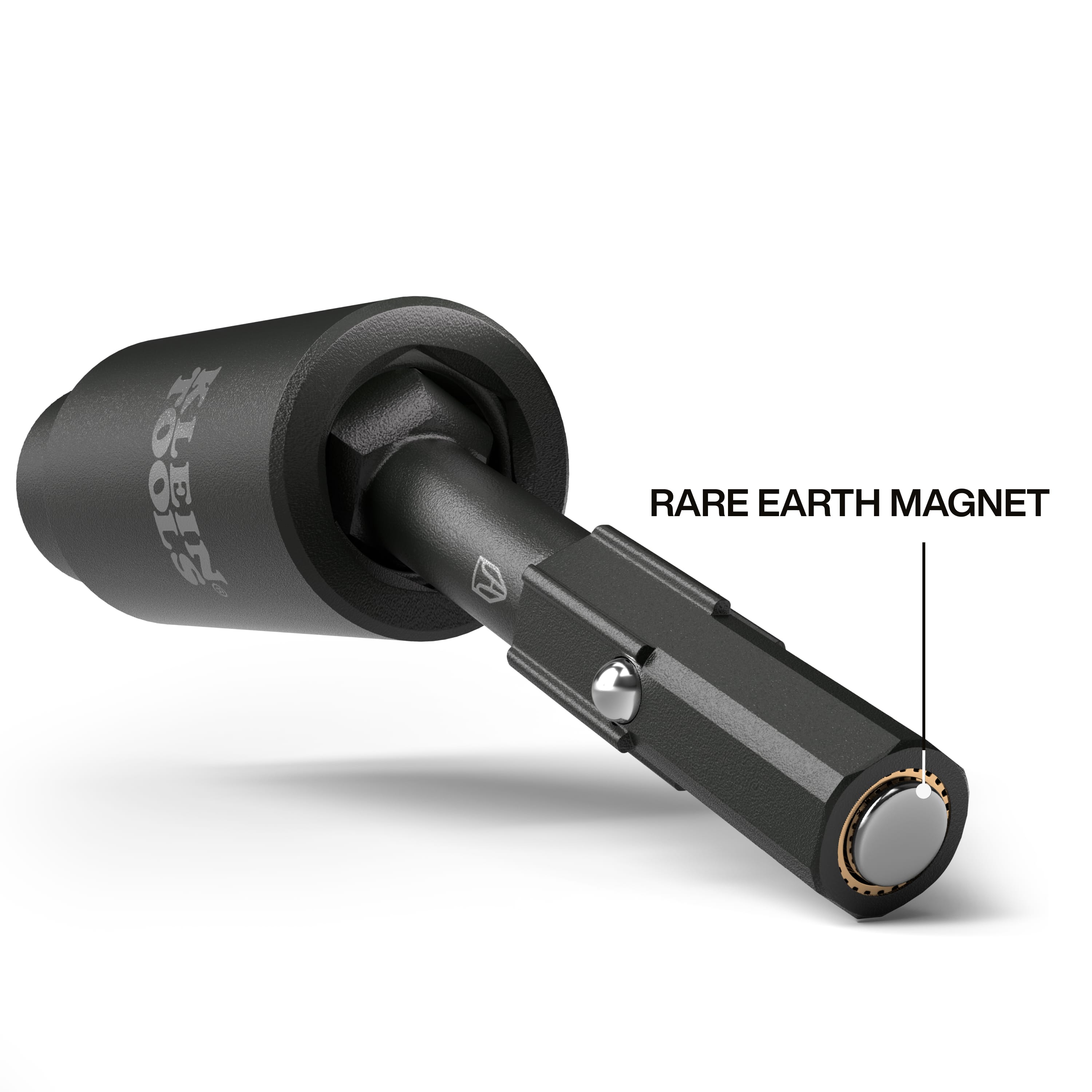 Diagram highlighting the internal rare-earth magnet on the Klein 32982 adapter tip engineered to hold hex bits and fasteners firmly.