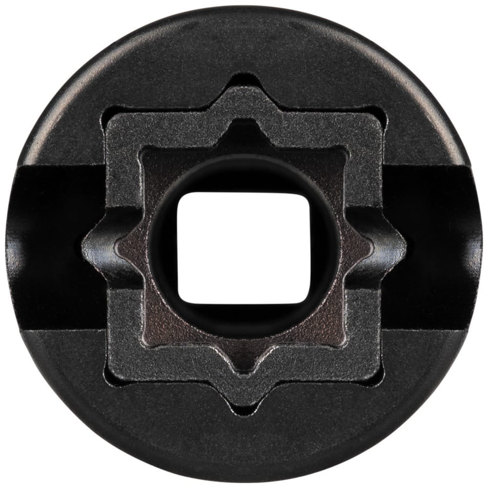 Front end view of nested 3/4-inch to 1-1/8-inch square socket openings surrounding a 13/16-inch hollow bolt pass-through.