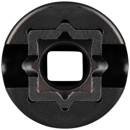Front end view of nested 3/4-inch to 1-1/8-inch square socket openings surrounding a 13/16-inch hollow bolt pass-through.