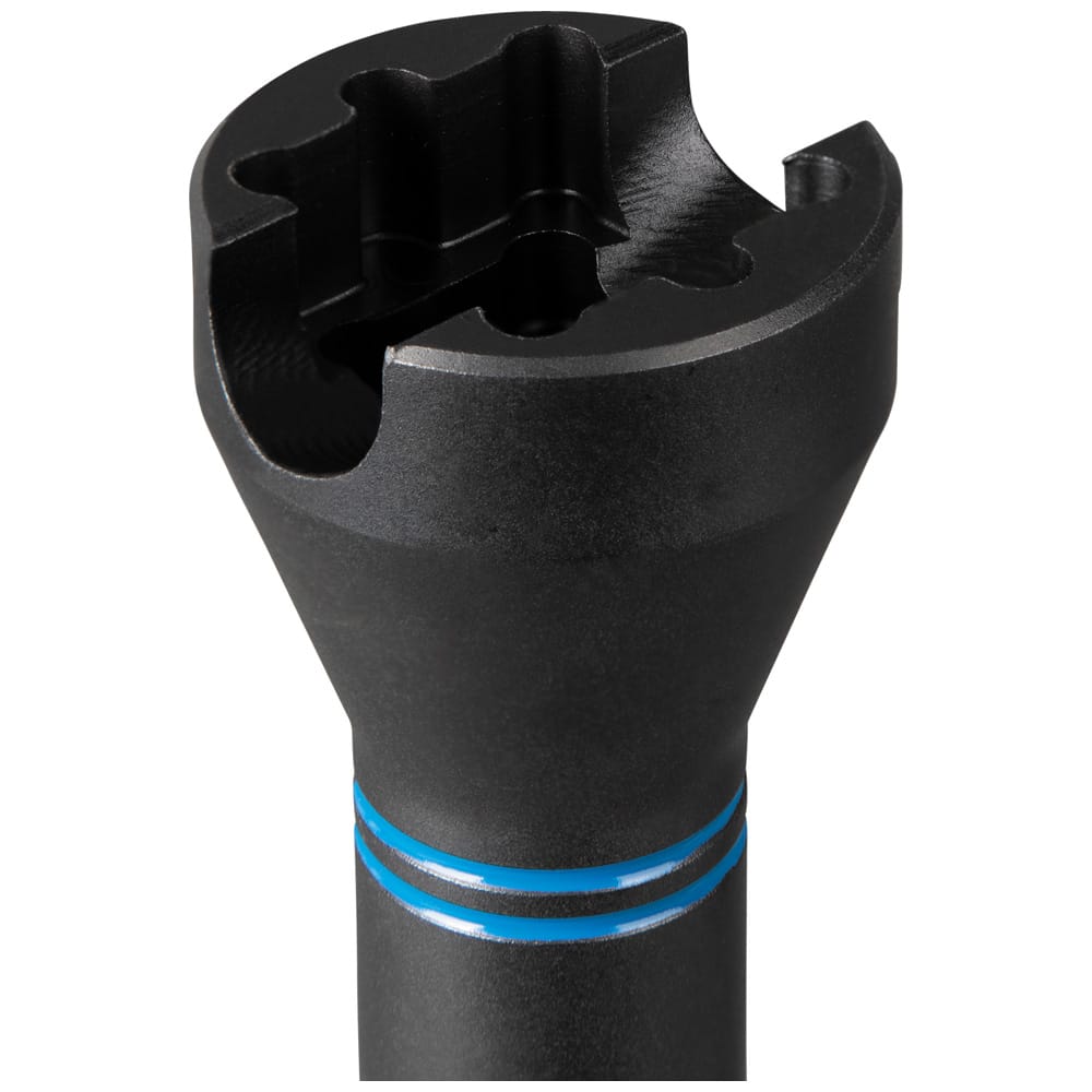 Close-up of Klein NRHD impact socket head showing machined alignment slots engineered to drive utility pole eye bolts.