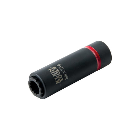 Klein 5/8 x 7/16-inch 12-point impact socket featuring a red identification band and 4140 alloy steel construction.