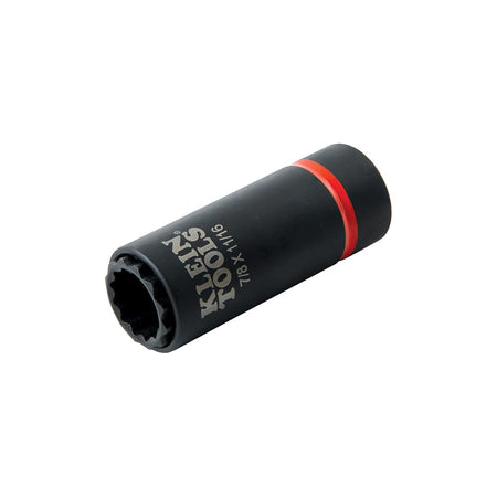 Klein 7/8 x 11/16-inch 2-in-1 impact socket with an orange identification ring and spring-loaded inner wall mechanism.