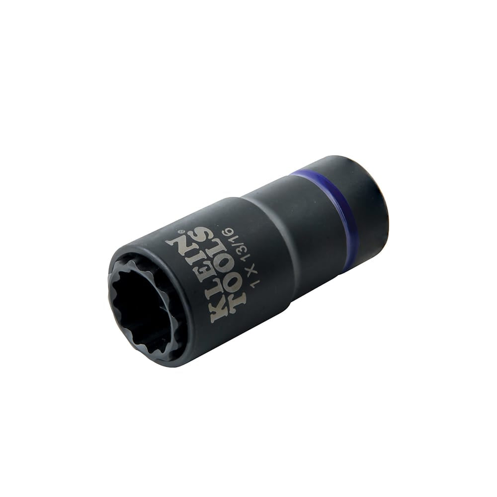 Klein 1 x 13/16-inch coaxial impact socket showing a purple identification band and 1/2-inch drive connection interface.