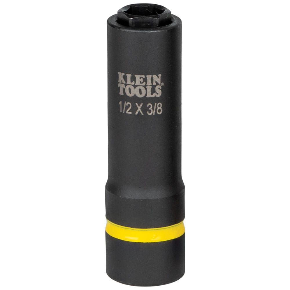 Close-up of the Klein 1/2 by 3/8-inch 6-point coaxial impact socket displaying yellow color-coded size identification ring.