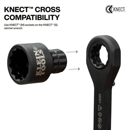 Diagram illustrating how the KNECT S to M expander adapter connects larger M-series sockets to a smaller S-series pass-through ratchet.