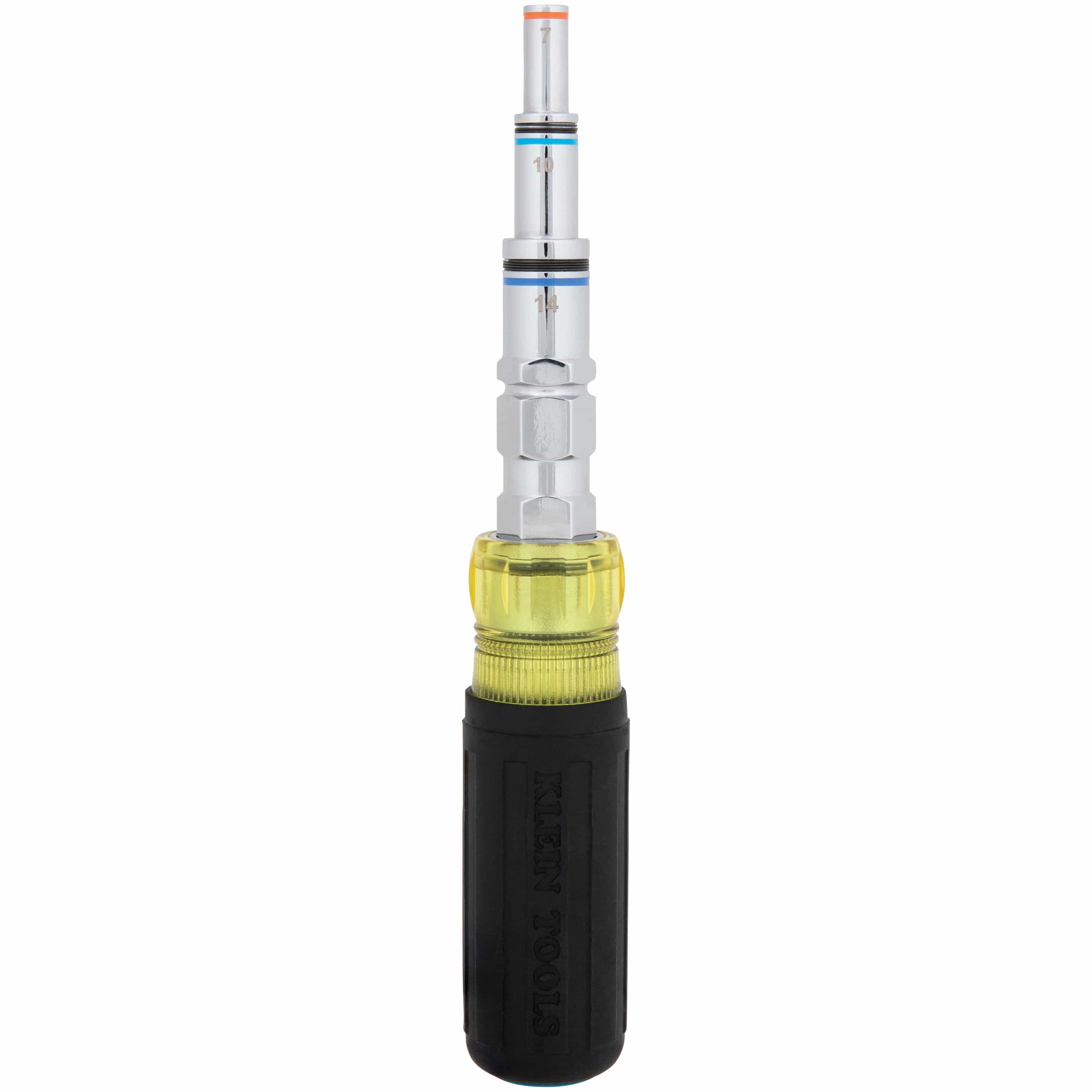 Upright profile of the Klein 32809MAGM 11-in-1 metric pass-through multi-nut driver showing nested alloy steel barrel steps.