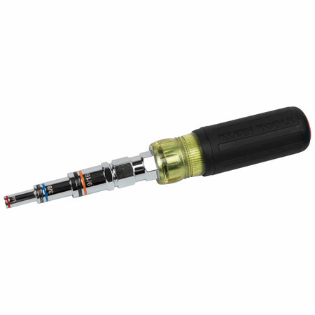 Klein 32809MAG 9-in-1 pass-through multi-nut driver displaying nested alloy steel barrels mounted in a Cushion-Grip handle.