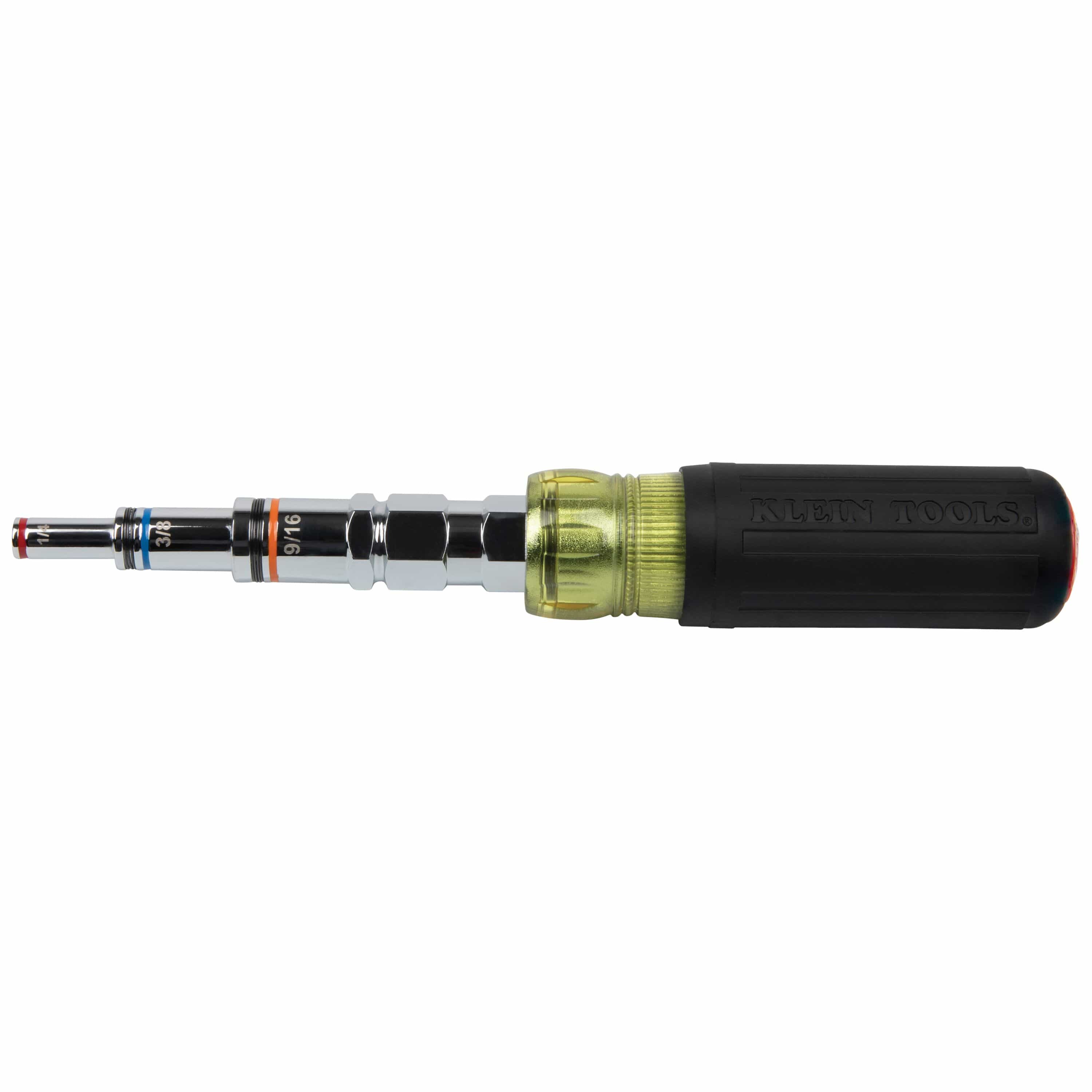 Profile view of the assembled Klein 32809MAG multi-nut driver set showing compact nested barrel storage.