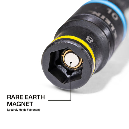 End view of the 8 mm socket opening detailing the centered Rare-Earth magnet engineered for secure metric fastener retention.