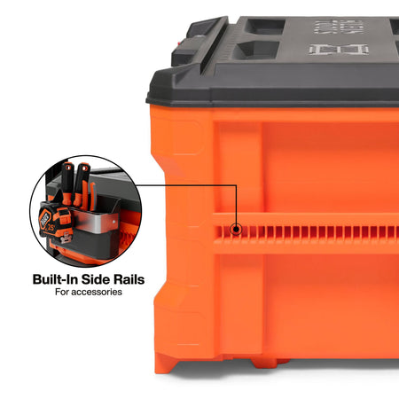 Built-in MODbox side rails provide quick-access exterior mounting points for tool pouches, screwdrivers, and tape measures.