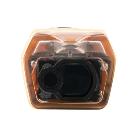 A front-end view of the NCVT6 sensing tip, showing the integrated laser distance meter lens and the non-contact voltage sensor housed within the durable clear plastic head.