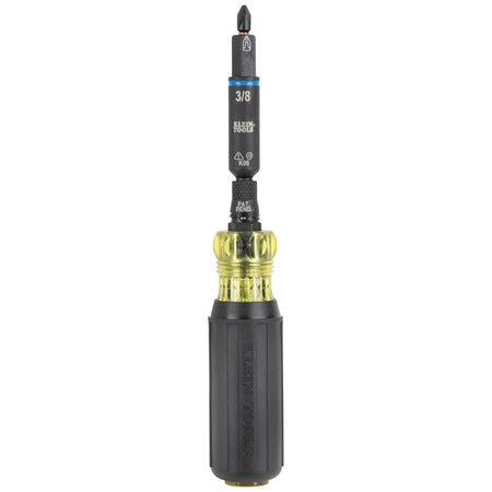 Fully assembled Klein Tools 32528HD 10-in-1 impact-rated screwdriver standing vertically on its ergonomic Cushion-Grip handle.