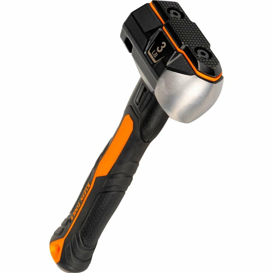 Front view of the Klein Tools Sledgehammer on a white background, displaying the black head, orange and black handle, and lanyard hole.