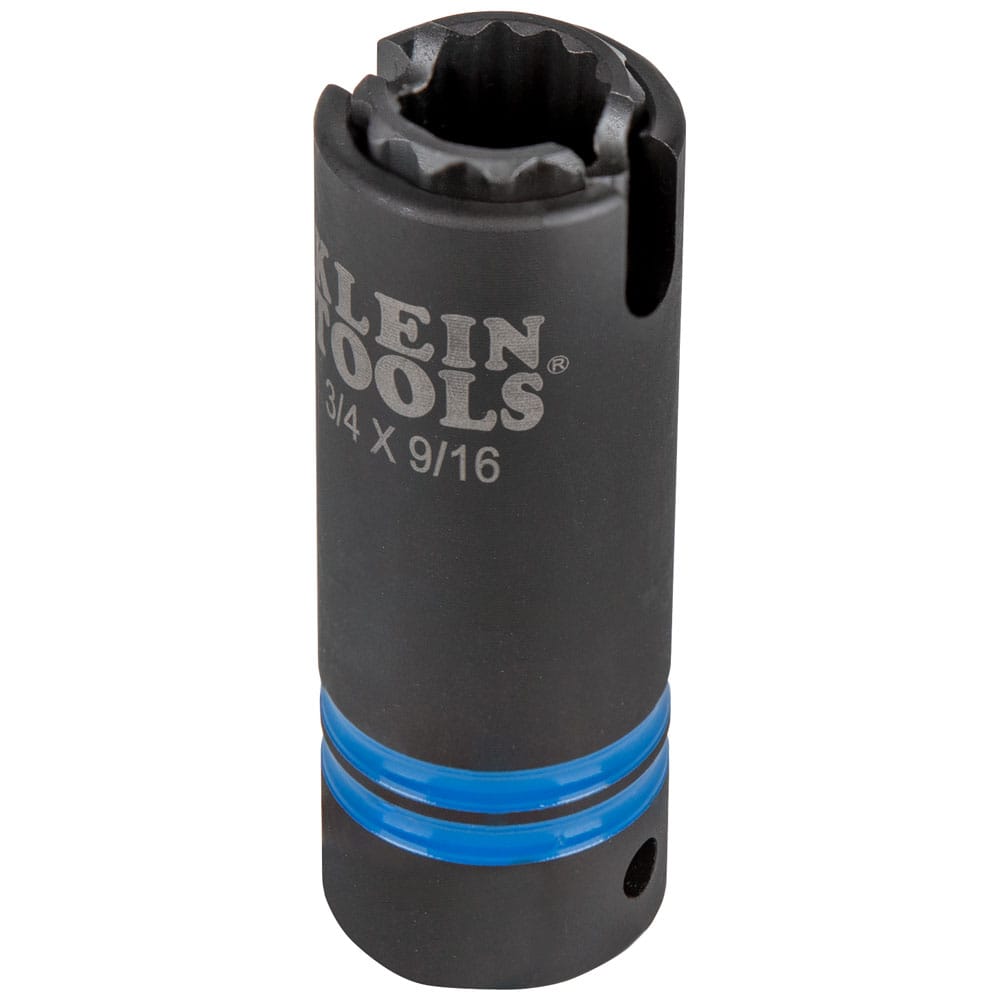 Klein 66031 3-in-1 impact socket standing upright showing side clearance slot and blue double size identification rings.