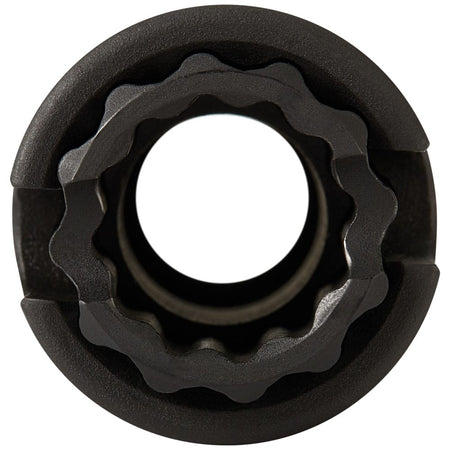 Direct end view of the 12-point socket geometry showing internal wall clearances for square and hex hardware.
