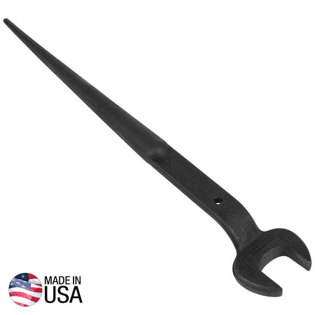Klein 3212TT structural spud wrench forged from alloy steel showing the 1-1/4-inch opening, 60-degree head offset, and tapered alignment handle.