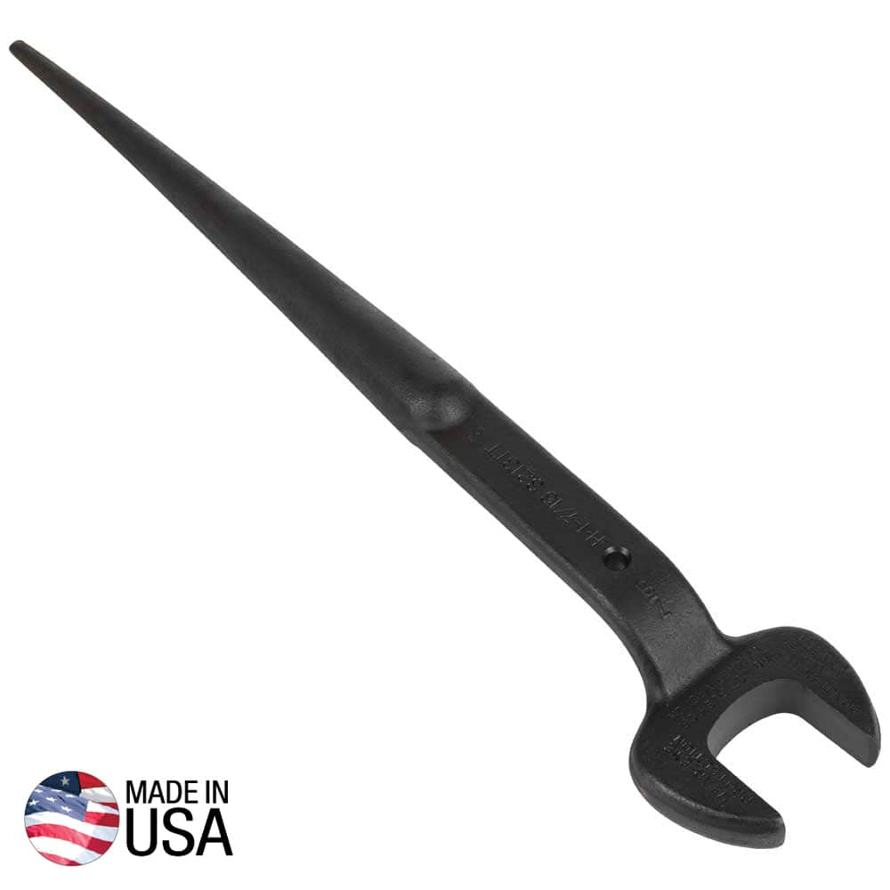 Klein 3213TT structural spud wrench forged from alloy steel showing the 1-7/16-inch opening, 60-degree head offset, and tapered alignment handle.