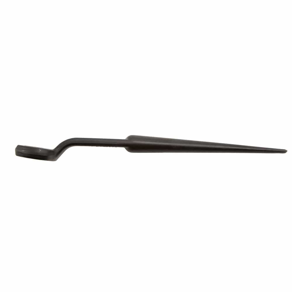 Side profile of the Klein 3213TT spud wrench illustrating the 60-degree head offset engineered to clear steel I-beam flanges during bolting.