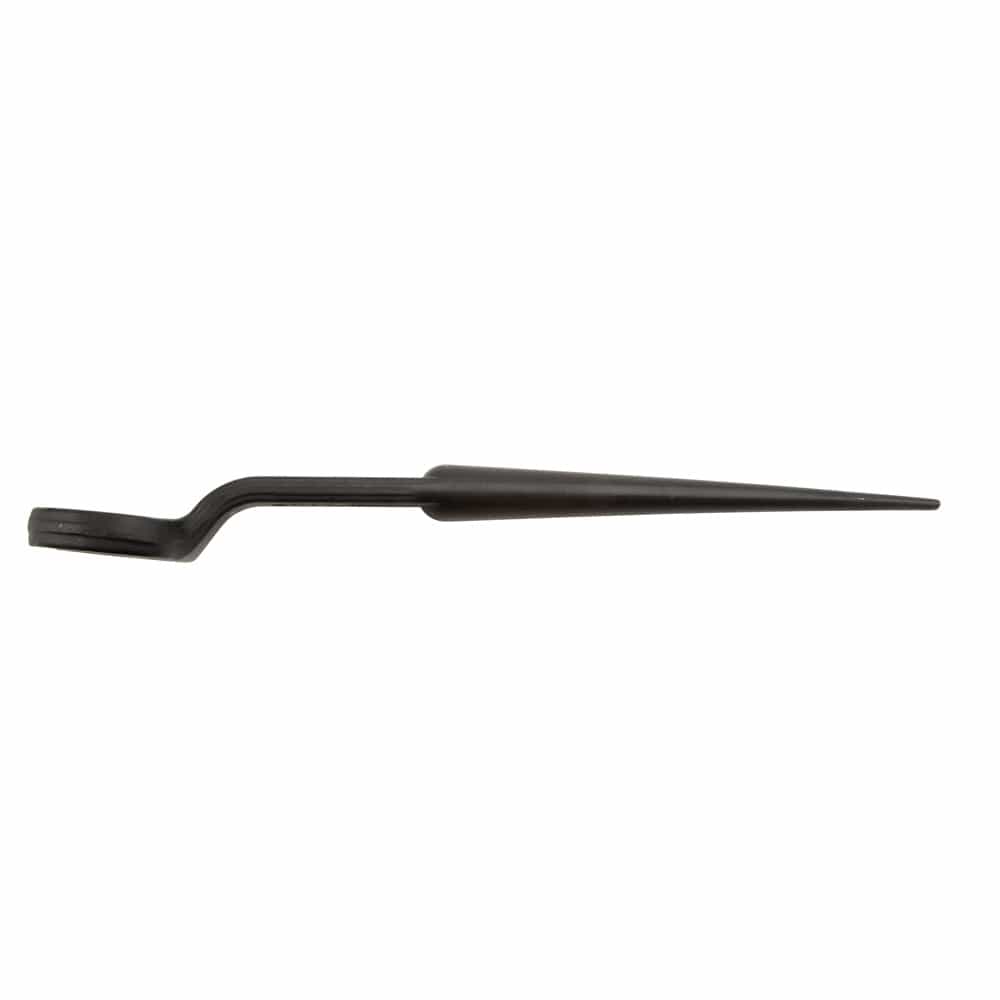 Profile view of the Klein 3214TT spud wrench demonstrating the 60-degree head offset engineered for hand clearance against beam flanges.