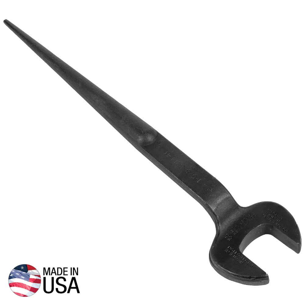Klein Tools 3214 forged alloy steel spud wrench with 1-5/8 inch opening and continuous tapered handle for aligning structural bolt holes.