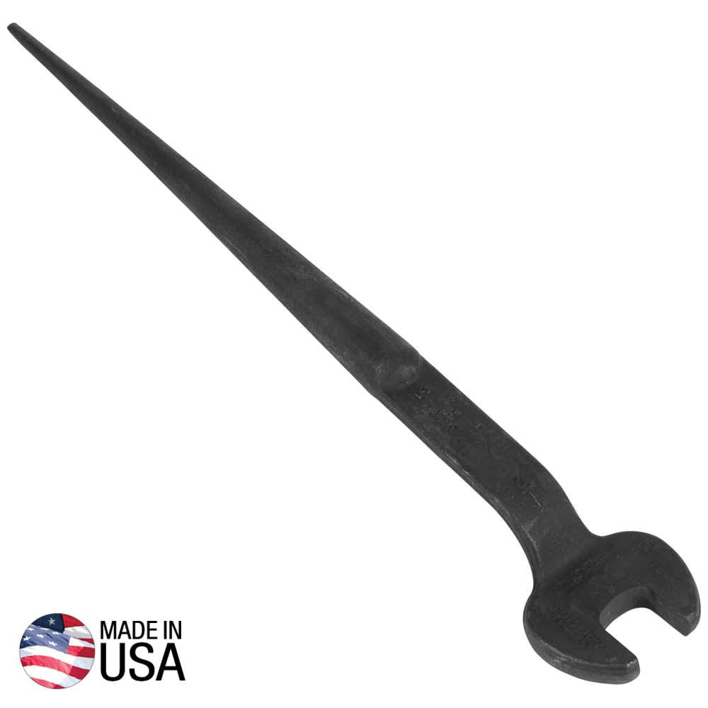 Klein 3220 structural spud wrench forged from alloy steel showing the 13/16-inch open jaw, 60-degree head offset, and tapered alignment handle.