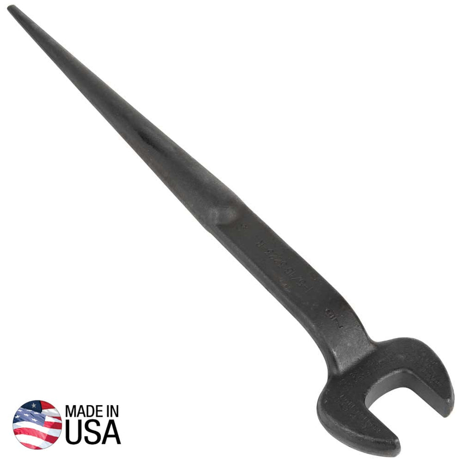 Klein 3223 structural spud wrench forged from alloy steel showing the 1-5/16-inch open jaw, 60-degree head offset, and tapered alignment handle.