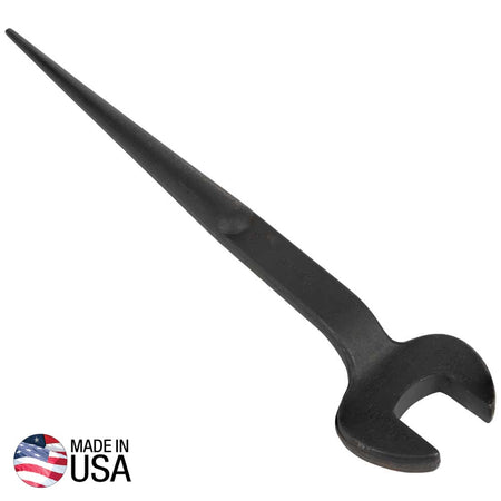 Klein 3224 structural spud wrench forged from alloy steel showing the 1-1/2-inch open jaw, 60-degree head offset, and tapered alignment handle.