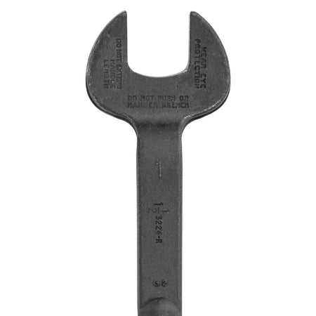 Close-up of the Klein 3224 spud wrench head detailing stamped 1-1/2-inch opening and 1-inch bolt size identification marks.