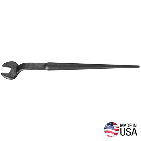 Klein 3231 utility spud wrench forged from alloy steel showing the 15/16-inch open jaw, 60-degree head offset, and tapered alignment handle.