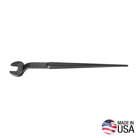 Klein 3232 utility spud wrench forged from alloy steel showing the 1-1/16-inch open jaw, 60-degree head offset, and tapered alignment handle.