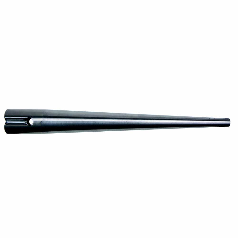 Klein 3259TTS stainless steel bull pin showing the 1-5/16-inch body taper, integrated tether hole, and vertical alignment slot.