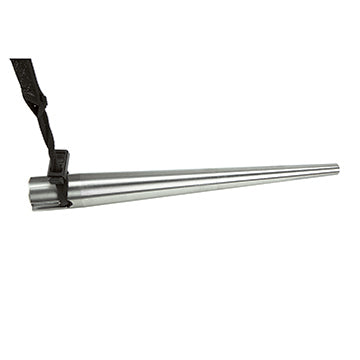 Klein 3259TTS stainless steel bull pin attached to a fall-protection tether strap for safe high-altitude ironwork.