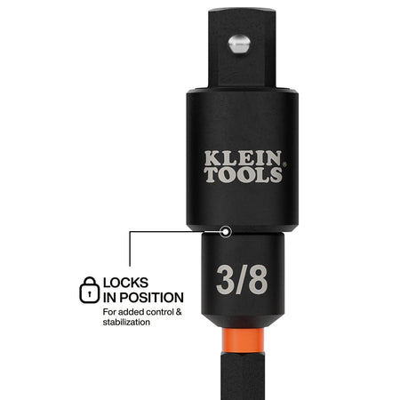 Diagram highlighting the locking collar mechanism on a Klein 3/8-inch swivel adapter for fixed inline stabilization.