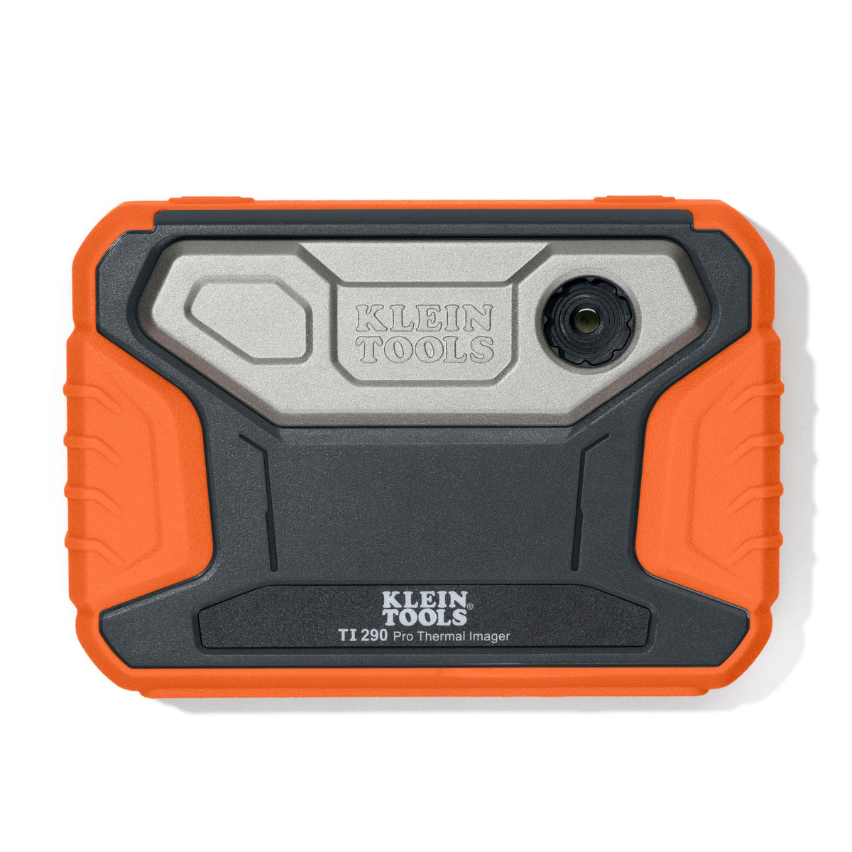 Rear view of the TI290 thermal imager showcasing the advanced 76,800-pixel VOx microbolometer sensor. The rugged orange and black housing features "Klein Tools" branding and is designed to provide high-definition thermal imaging for industrial inspectors and technicians.