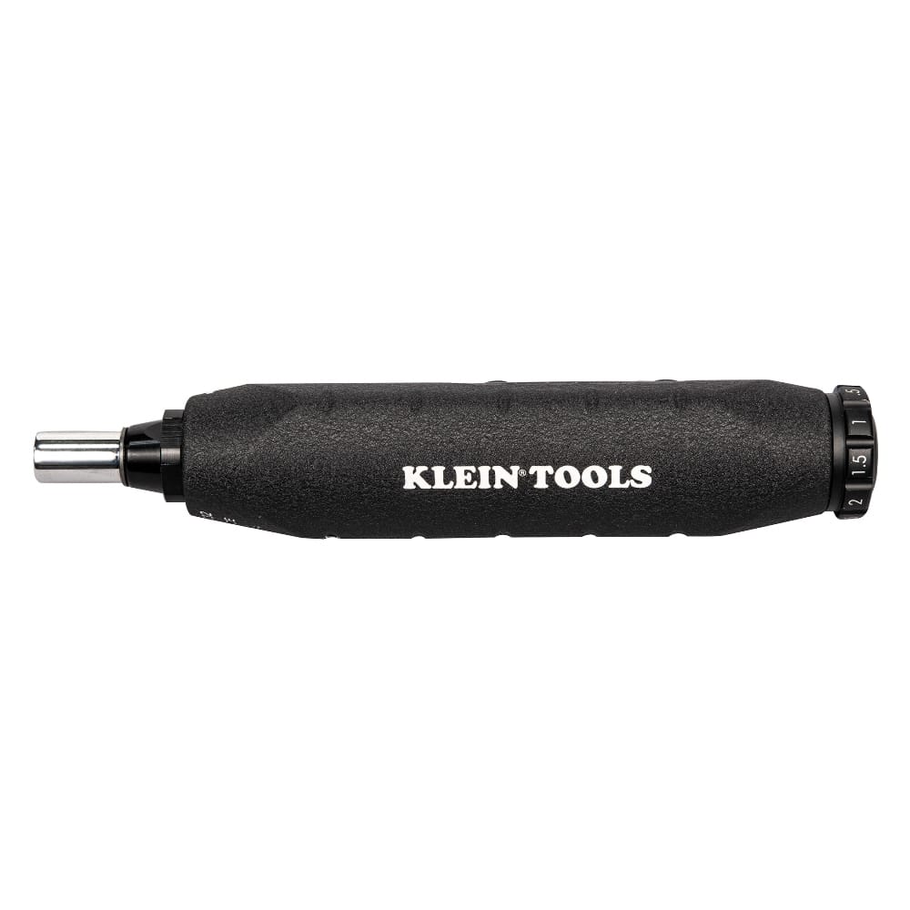 Textured black anodized aluminum handle profile on the Klein 57032 torque driver showing torque adjustment collar graduations.