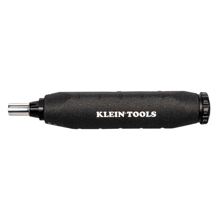 Textured black anodized aluminum handle profile on the Klein 57032 torque driver showing torque adjustment collar graduations.
