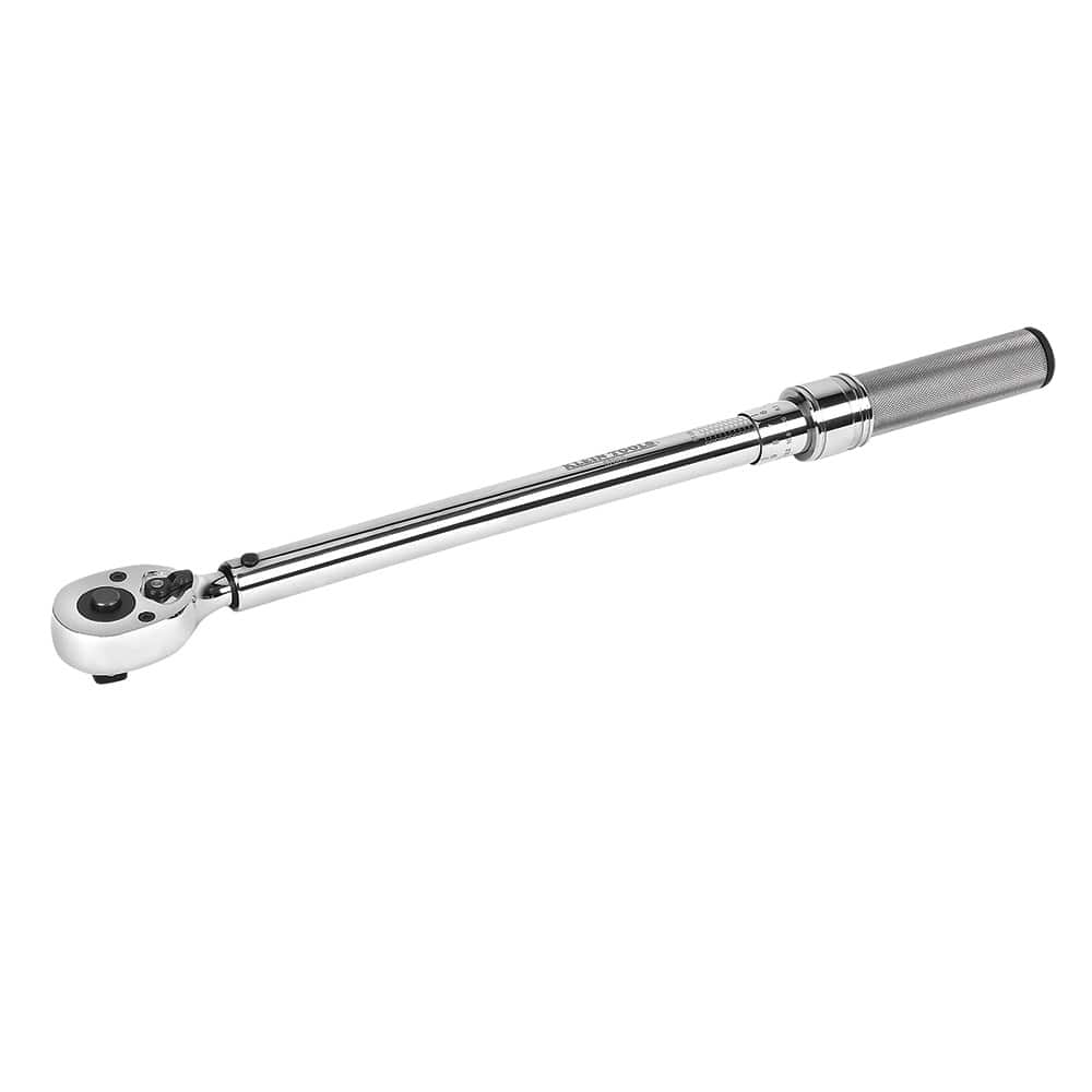 Klein 57000 3/8-inch drive ratcheting torque wrench covering 10 to 100 ft-lb for precision terminal lug and electrical panel bolting.