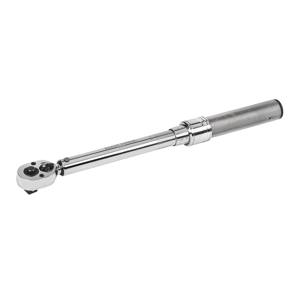 Klein 57005 3/8-inch drive torque wrench showing micro-adjustable scale for precise 30 to 250 in-lb low-torque electrical terminal fastening.