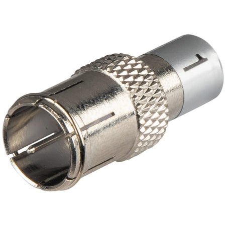 A detailed close-up of a single silver CoaxMap location ID remote. The image showcases the threaded F-connector interface and the clear number "1" identifier, essential for locating and identifying specific coaxial cables among high-density bundles.