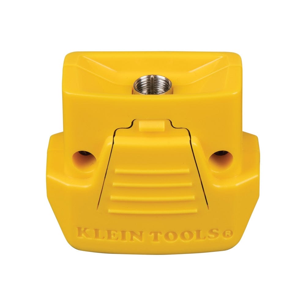 A top-down view of the yellow Test + Map remote component, showing the threaded F-connector port for video testing and the molded Klein Tools logo at the bottom.