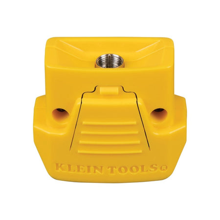 A top-down view of the yellow Test + Map remote component, showing the threaded F-connector port for video testing and the molded Klein Tools logo at the bottom.