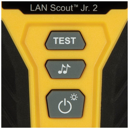 Close-up view of the device control panel featuring three grey tactical buttons for Test, Tone generator, and Power/Backlight functions.
